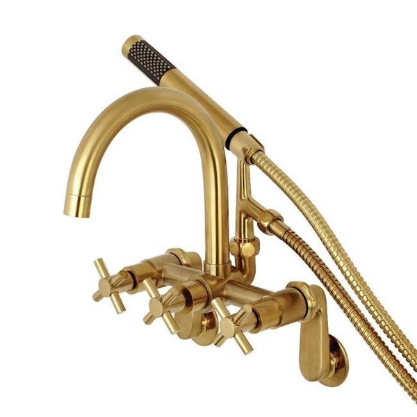 Aqua Vintage Kingston Brass AE8157DX Wall Mount Tub Filler with Hand Shower  Brushed Brass AE8157DX